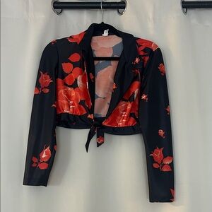 Floral Black and Red Women's vintage satin feel top